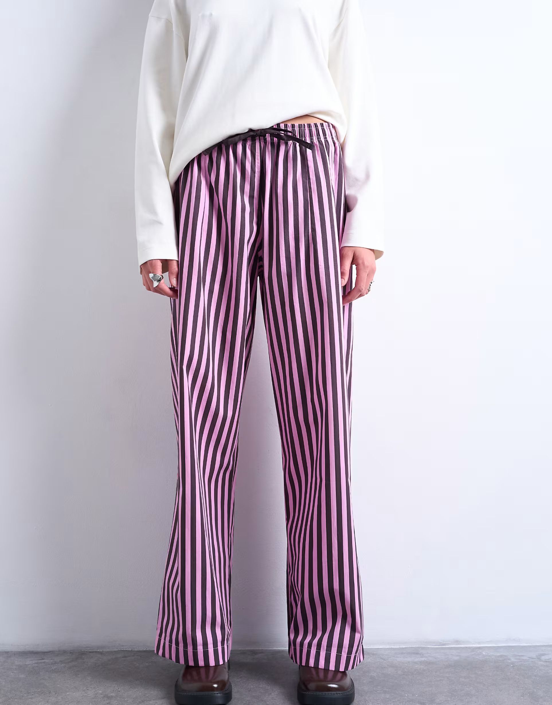 Topshop poplin stripe straight leg pants in pink and purple stripe | ASOS (Global)
