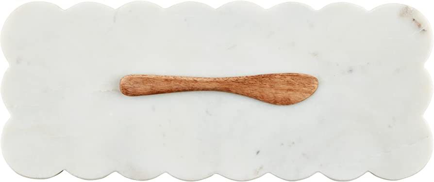 Mud Pie Scallop Marble Board Set, 12" x 5", White | Amazon (US)