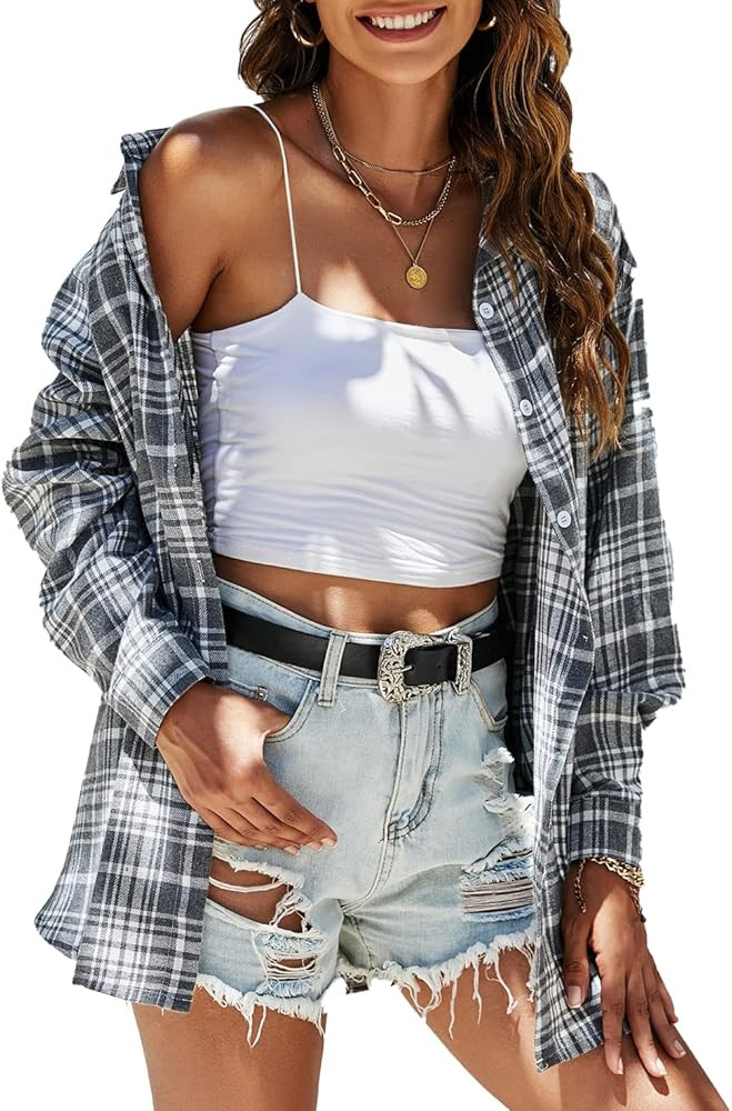 KevaMolly Plaid Flannel Shirts for Women Loose Fit Boyfriend Button Down Shirt Long Sleeve Casual... | Amazon (US)