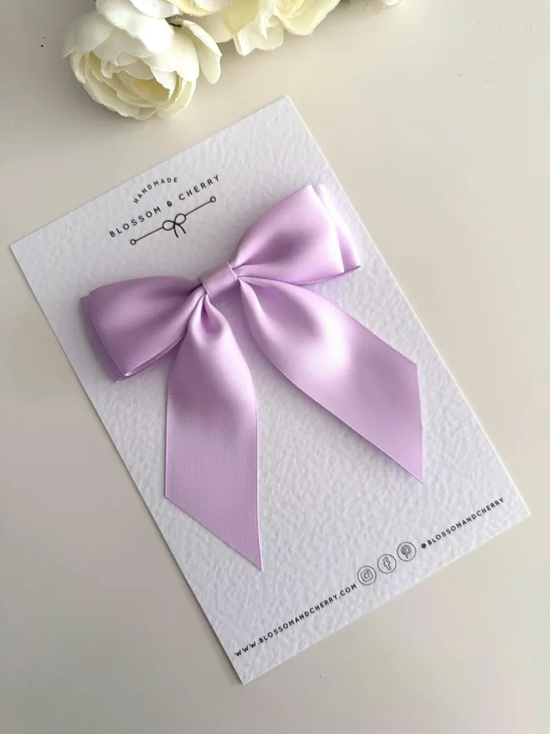 Lilac Satin Hair Bow, Short Tail Bow, Satin Hair Bow, Satin Women’s Bow, Elegant Hair Bow, Brid... | Etsy (US)