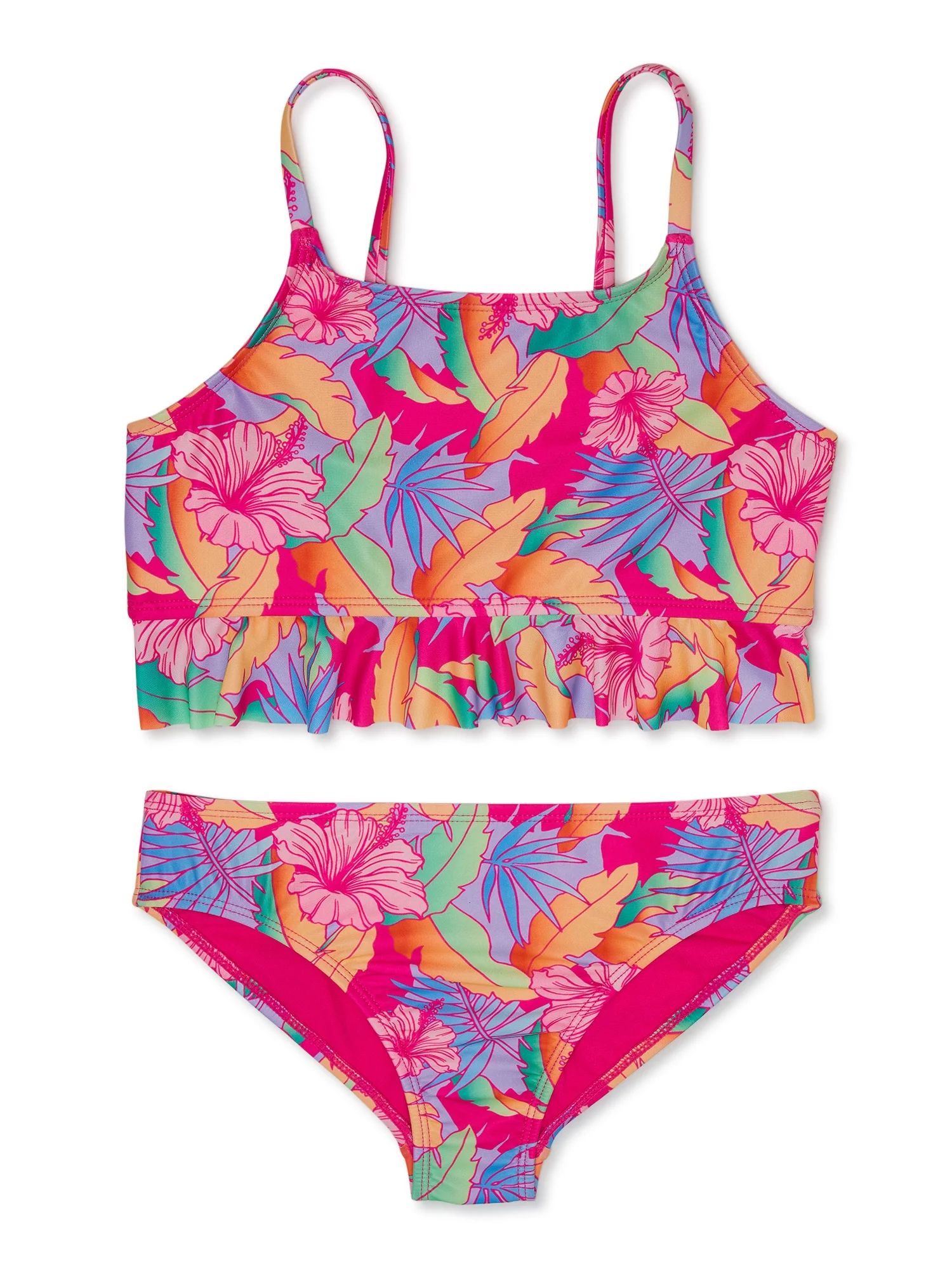 Wonder Nation Girls Tropical Flounce Tankini Swimsuit, 2-Piece, Sizes 4-18 & Plus | Walmart (US)