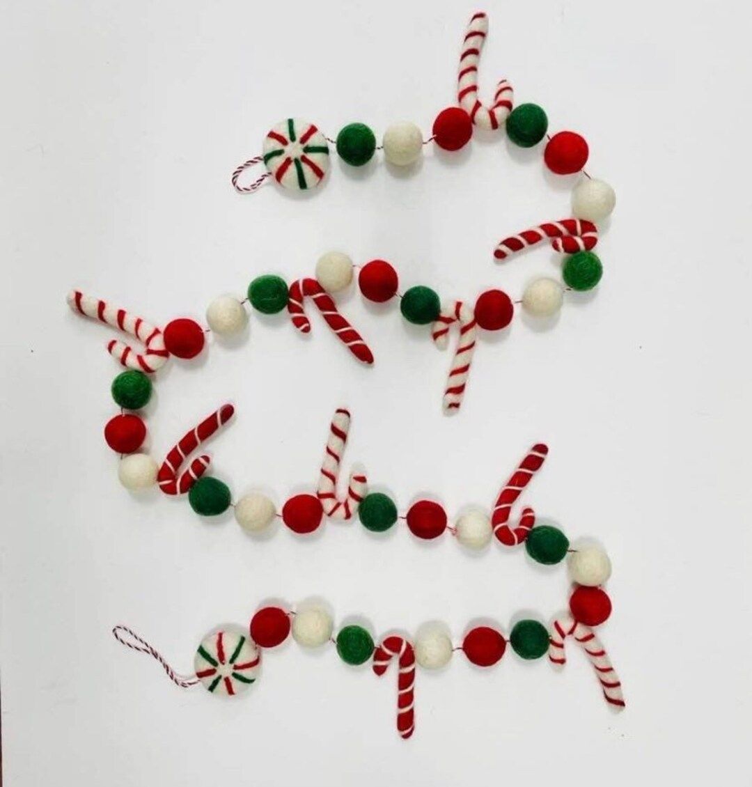 Christmas Candy Cane Garland - Christmas Mantel Decoration - Handmade Felted Wool | Etsy (US)