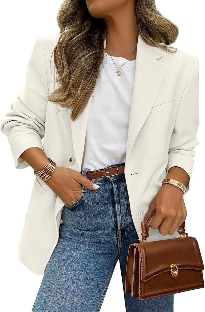 Womens Casual Work Office Blazer Jacket Long Sleeve Lightweight Open Front Two Button Suit Blazer... | Amazon (US)