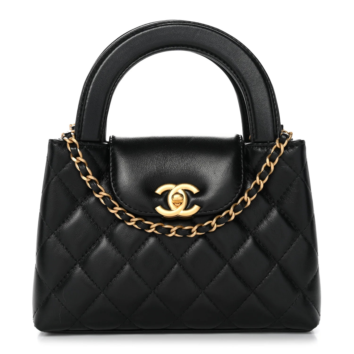 Shiny Aged Calfskin Quilted Nano Kelly Shopper Black | FASHIONPHILE (US)