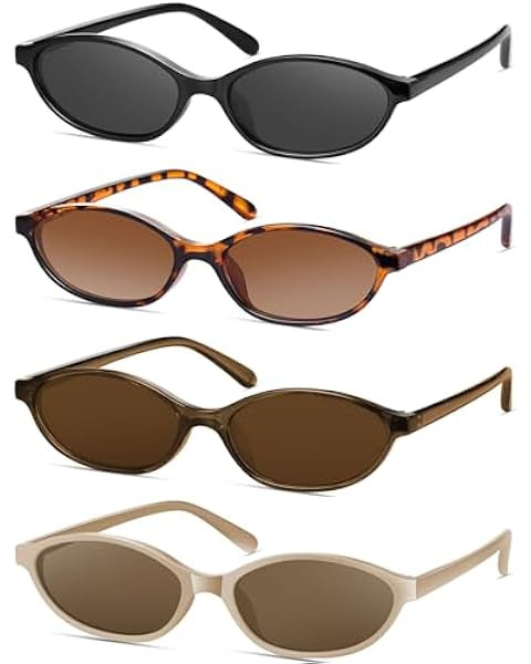 Retro Oval Sunglasses for Women Chic Cat Eye 90s Sunnies Lightweight Narrow Shades Trendy UV prot... | Amazon (US)