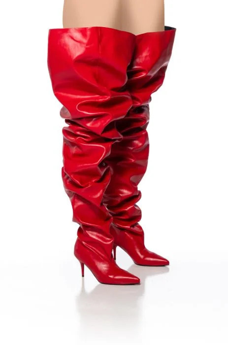 AZALEA WANG NEMY RED KITTEN HEEL THIGH HIGH BOOT | AKIRA