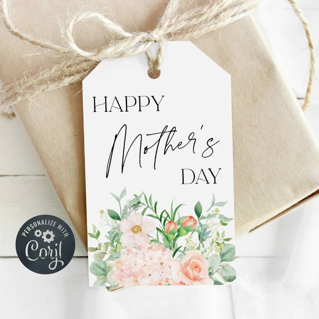 Floral Mother's Day Gift Tag Template, Printable Pink Roses & Greenery Mothers Day Favor Tag, Edi... | Etsy (US)