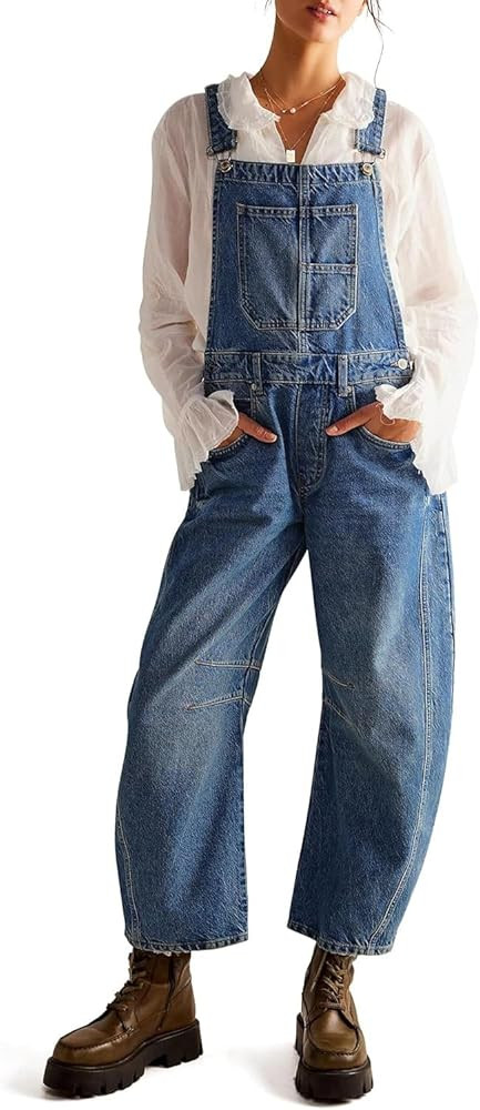 yoeasy Women's Denim Overall Barrel Wide Leg Bib Baggy Jeans Adjustable Strap Denim Romper Stretc... | Amazon (US)