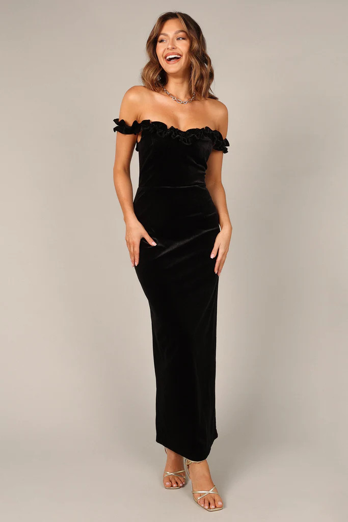 Celeste Off Shoulder Velvet Maxi Dress - Black | Petal & Pup (US)