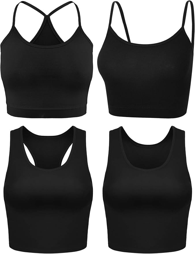 Amazon.com: Boao 4 Pieces Crop Tops for Women, Basic Workout Tops Spaghetti Strap Tank Tops Sleev... | Amazon (US)