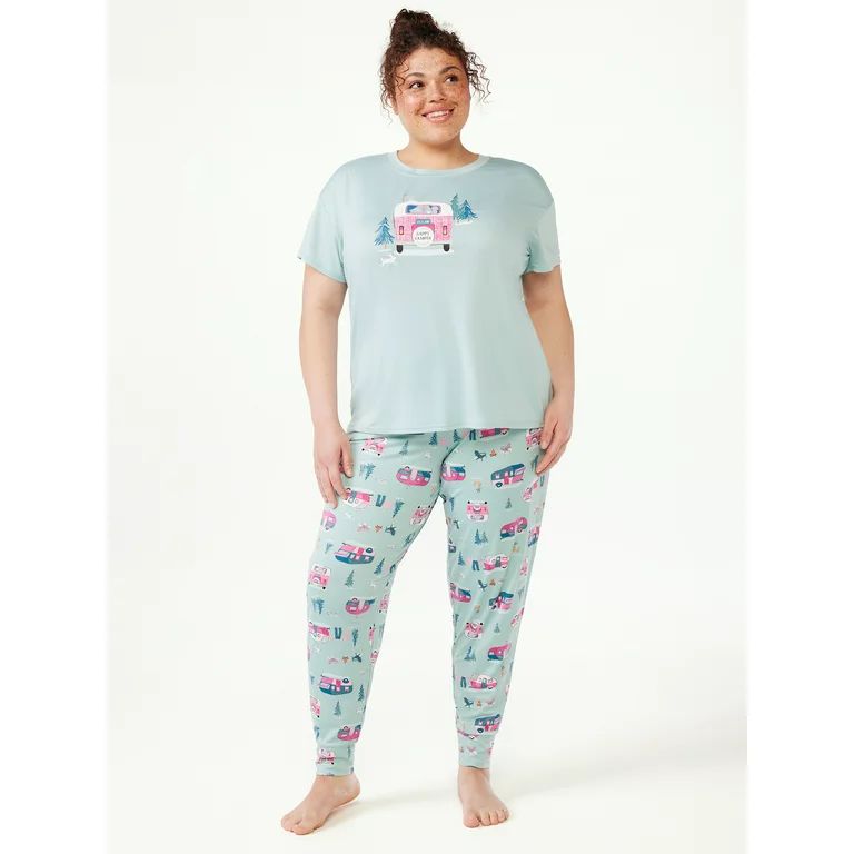 Joyspun Women’s Short Sleeve T-Shirt and Joggers Pajama Set, 2-Piece, Sizes S to 3X | Walmart (US)