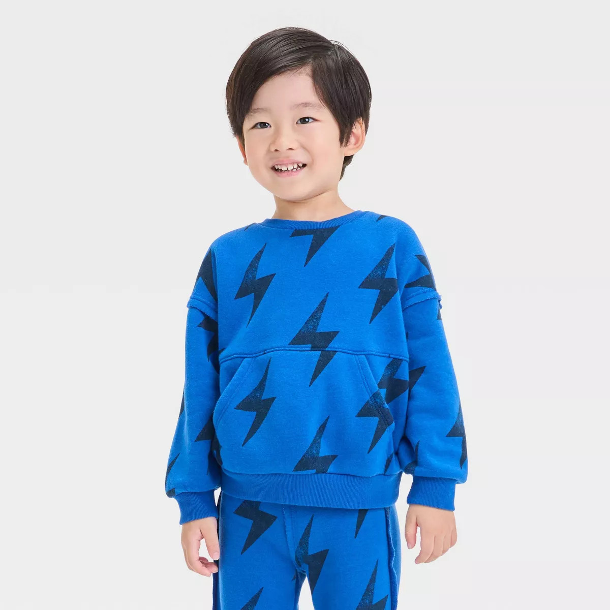 Grayson Mini Toddler Boys' Lightening Bolt Fleece Crewneck and Jogger Pants Set- Blue 5T | Target