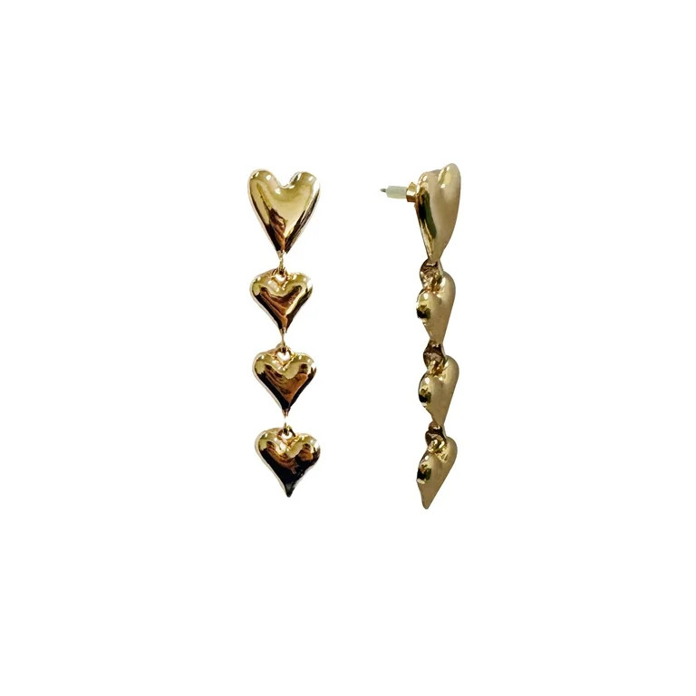 Time and Tru 4 Heart Linear Gold Fashion Earrings - Walmart.com | Walmart (US)
