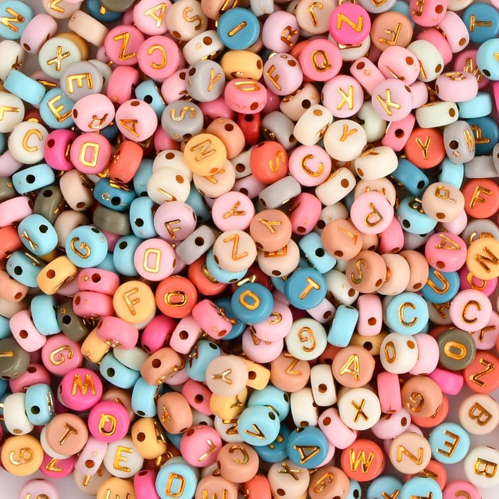 Kioiner 500 Pcs Acrylic Letter Beads, Colourful Flat Round Alphabet Beads, 7x7x3.7mm A-Z Letter B... | Amazon (CA)