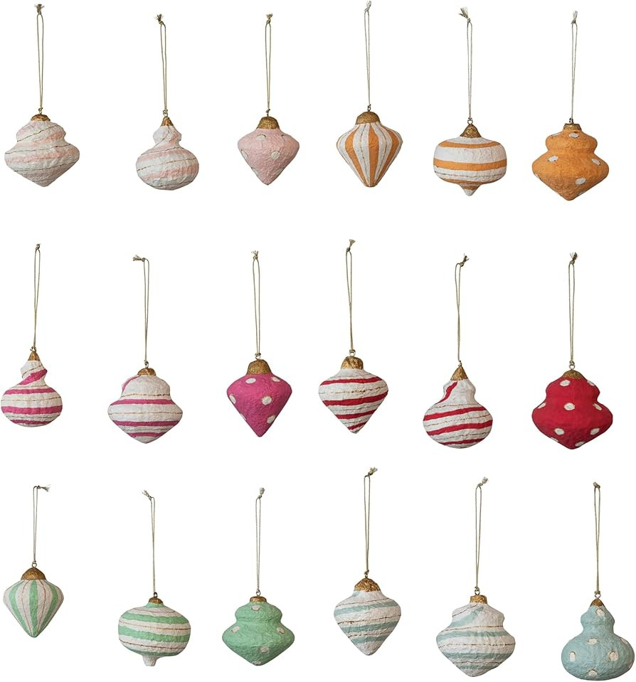 Creative Co-Op Handmade Paper Mache Ornament with Metallic Gold Details, Multicolor, Set of 18 | Amazon (US)