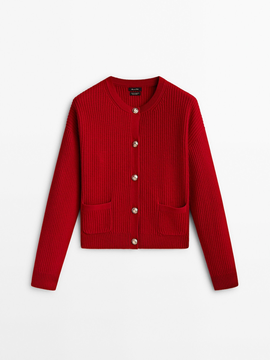 Wool and cashmere blend purl knit cardigan | Massimo Dutti US