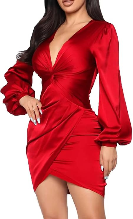 OLUOLIN Womens Sexy Bodycon Midi Dress - Elegant Ruched Party Cocktail Dresses for Wedding Guest | Amazon (US)