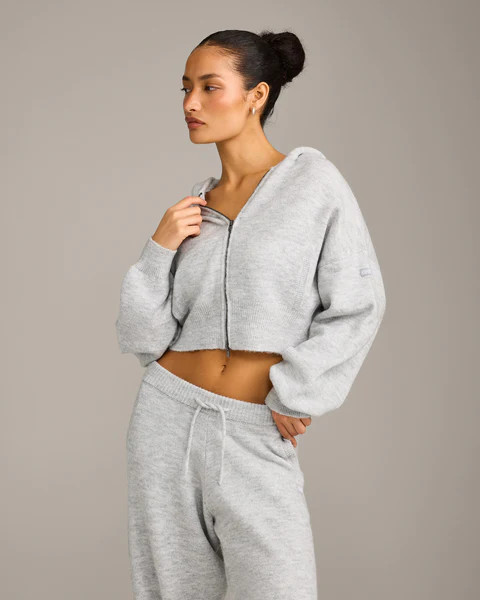 Oversized Knit Zip Through Mid Hoodie 
 Light Gray Marl | Oner Active (UK / US)