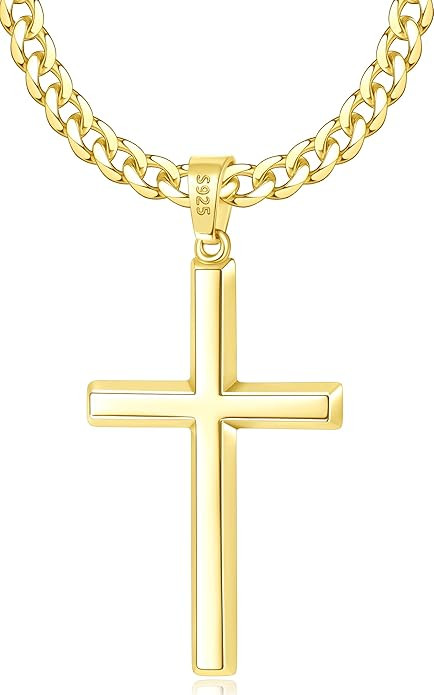 Italian 925 Sterling Silver Cross Necklace for Men, 14k Gold and Sterling Silver Cross Pendant wi... | Amazon (US)