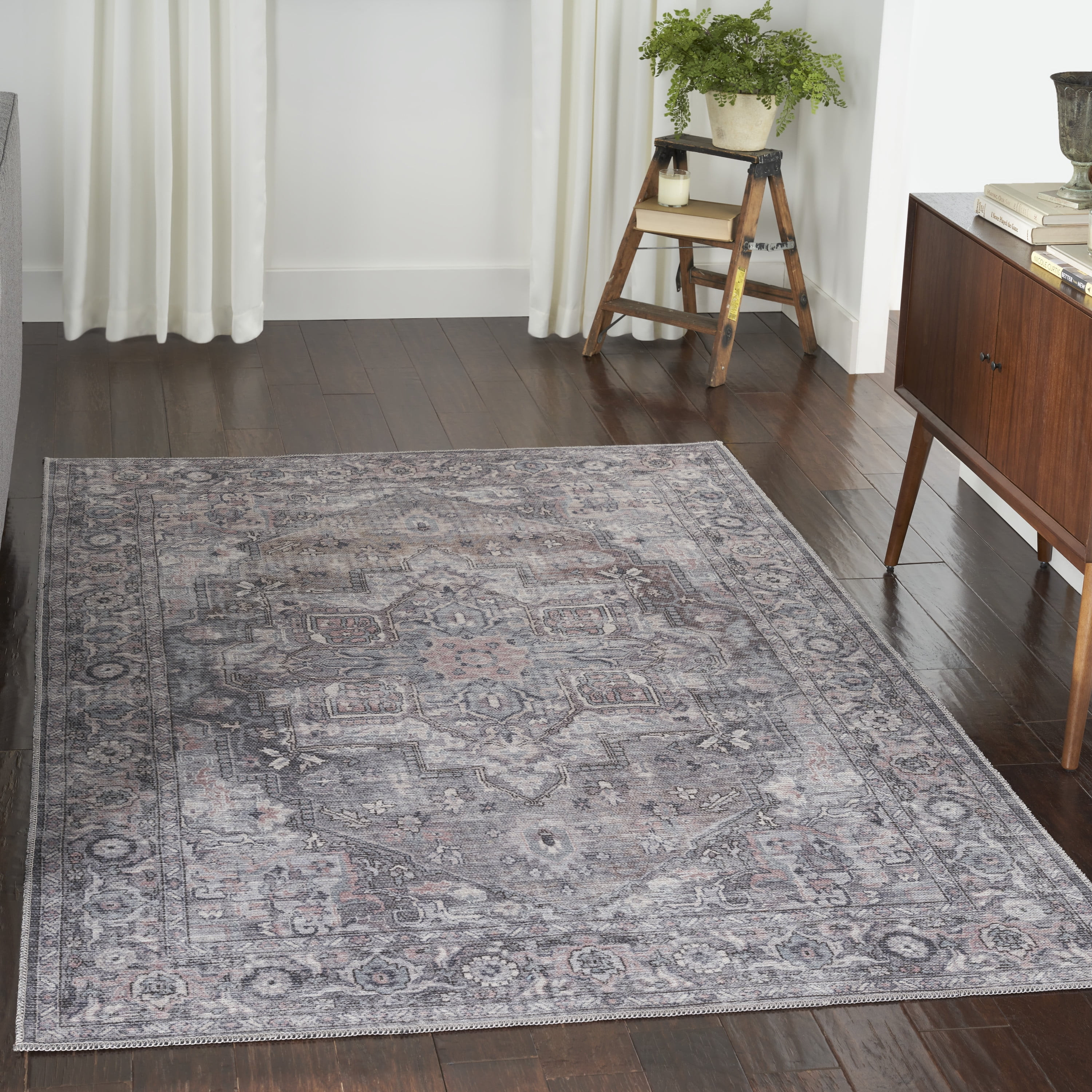 Nicole Curtis Machine Washable Vintage Boho Grey 5'3" x 7'3" Area Rug, (5' x 7') | Walmart (US)