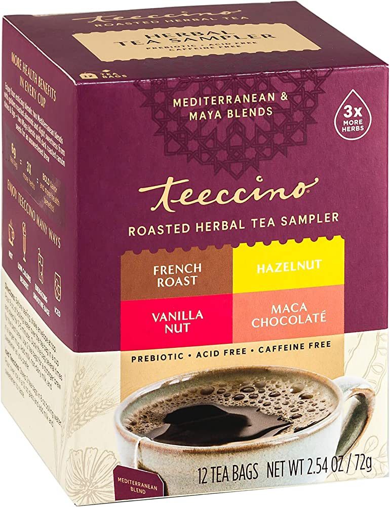 Teeccino Herbal Tea Sampler Assortment - Maca Chocolaté, French Roast, Hazelnut, Vanilla Nut - R... | Amazon (US)
