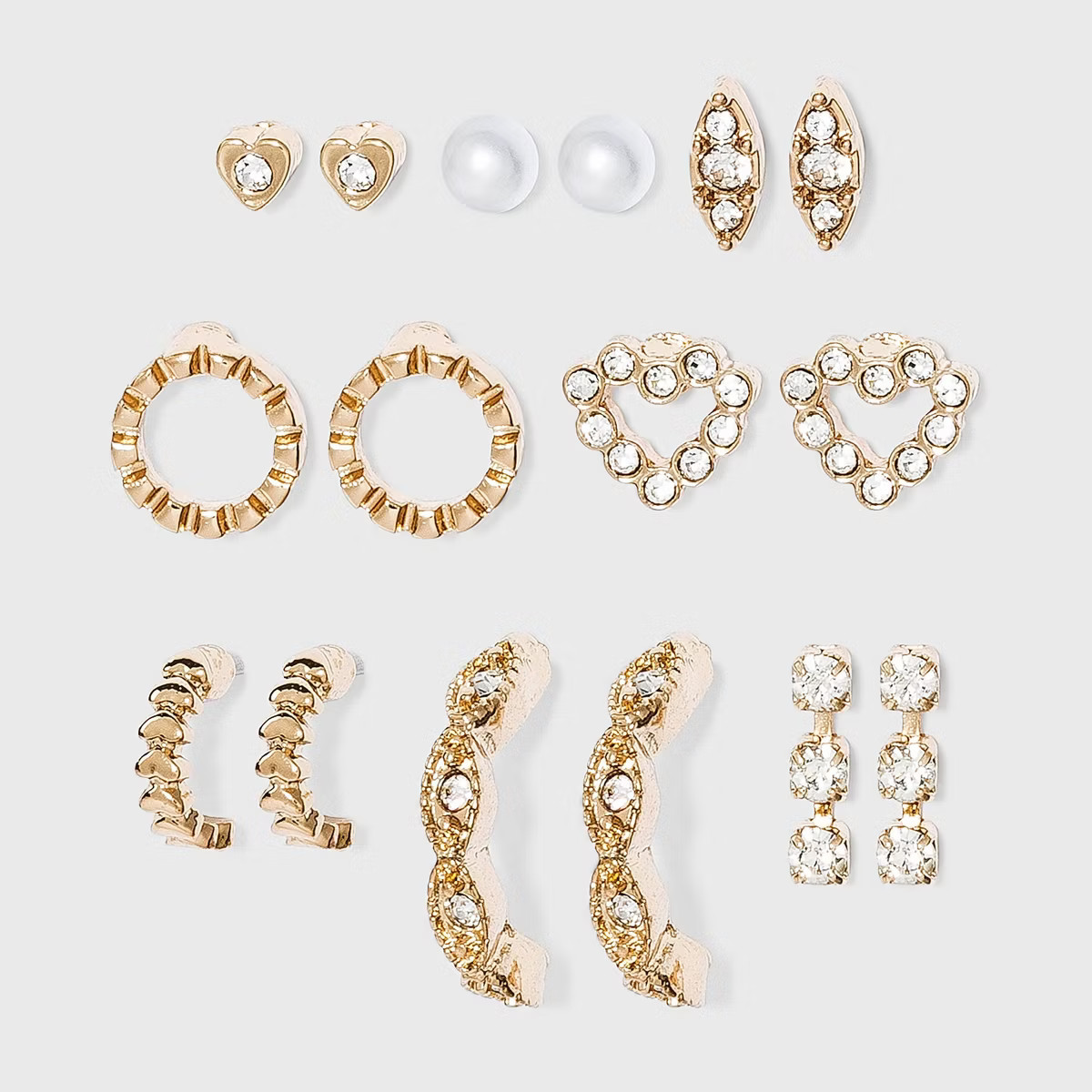 Crystal Glass Pearl Stud and Small Hoop Earring Set 8pc - A New Day™ Gold: Nickel-Free Metal, P... | Target