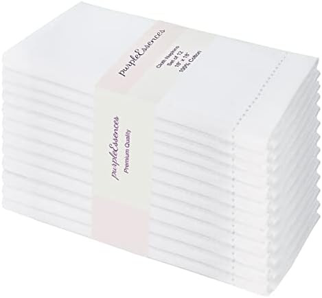 PurpleEssences Set of 12 Hemstitch Cloth Dinner Napkins 100% Cotton - Soft Durable Washable - Ide... | Amazon (US)