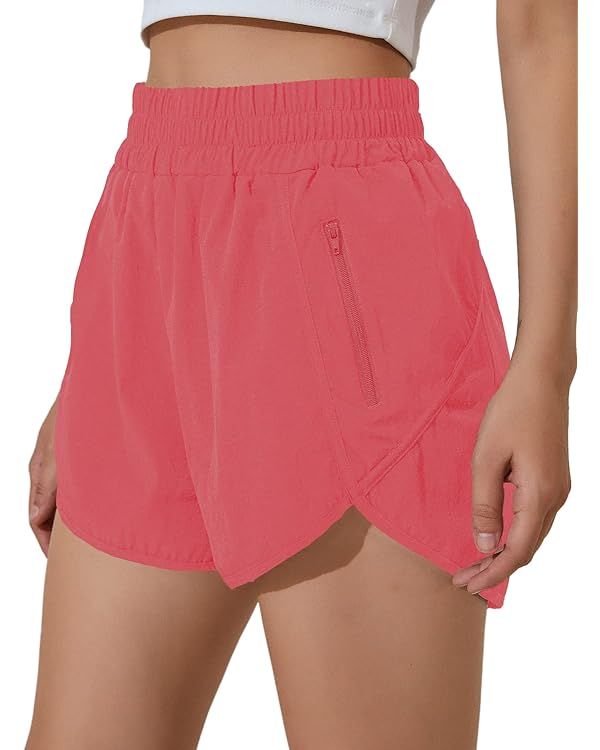 BMJL Women's Running Shorts Elastic High Waisted Shorts Pocket Sporty Workout Shorts Quick Dry At... | Amazon (US)