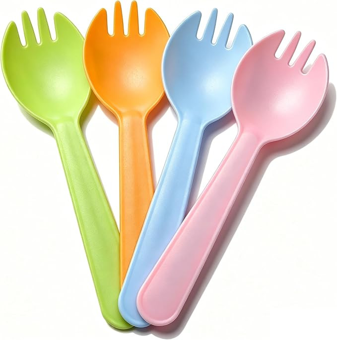4.3" Mini Disposable Sporks 100ct, Plastic Spork 2-in-1 Utensils, 4 Colors, 25ct Individual Packa... | Amazon (US)