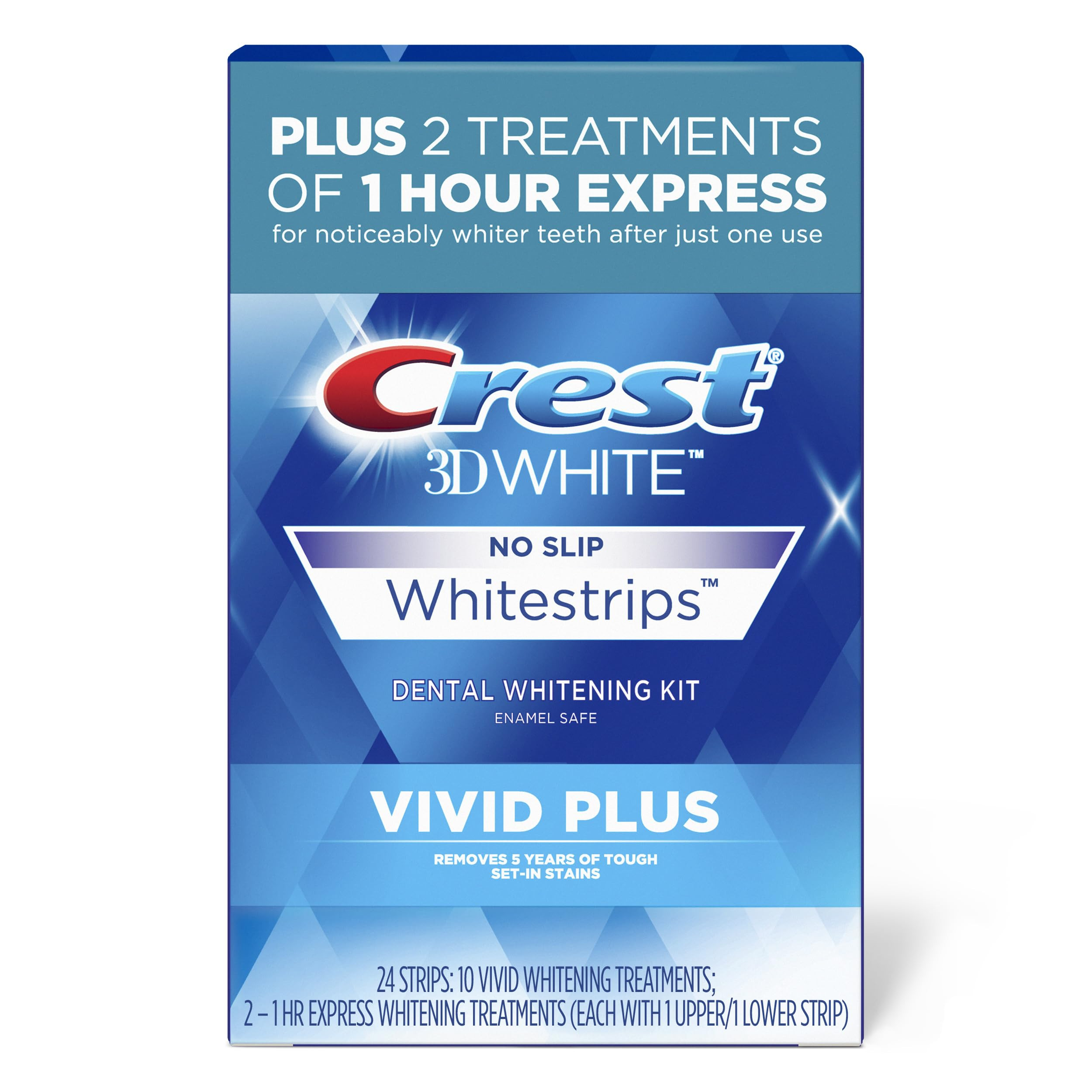 Crest 3DWhitestrips Vivid Plus Whitestrips 3D White, 10 Treatments + 1 Hour Express 2 Treatments ... | Amazon (US)
