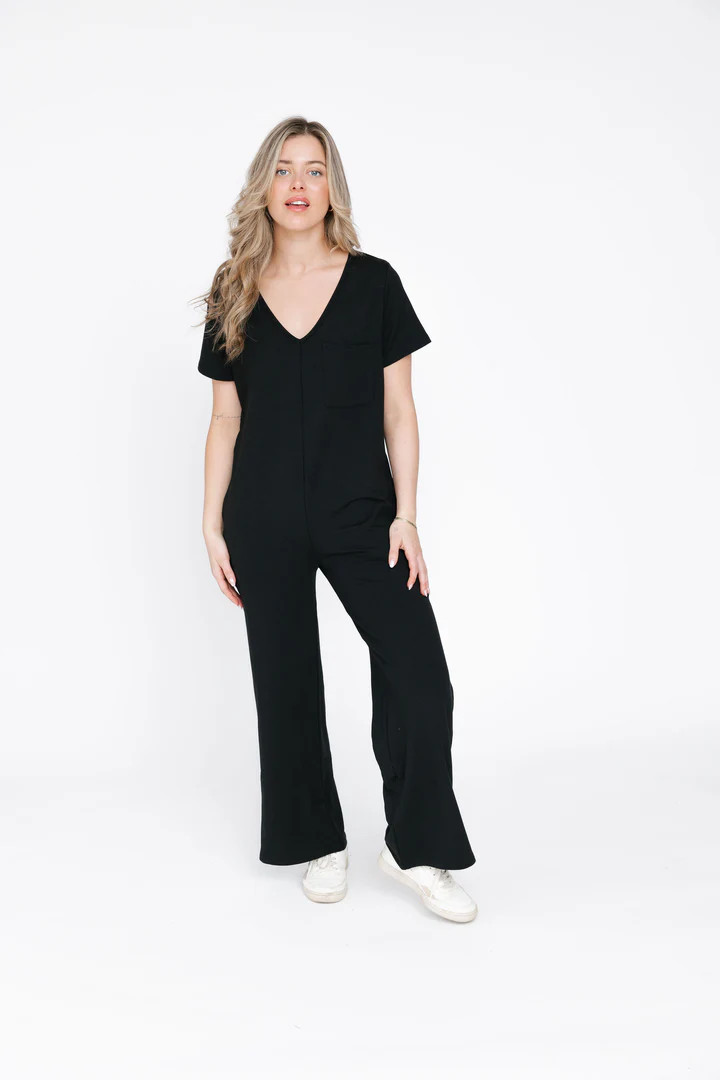 Morgan Wide Leg Romper in Midnight Black | SMASH+TESS CA