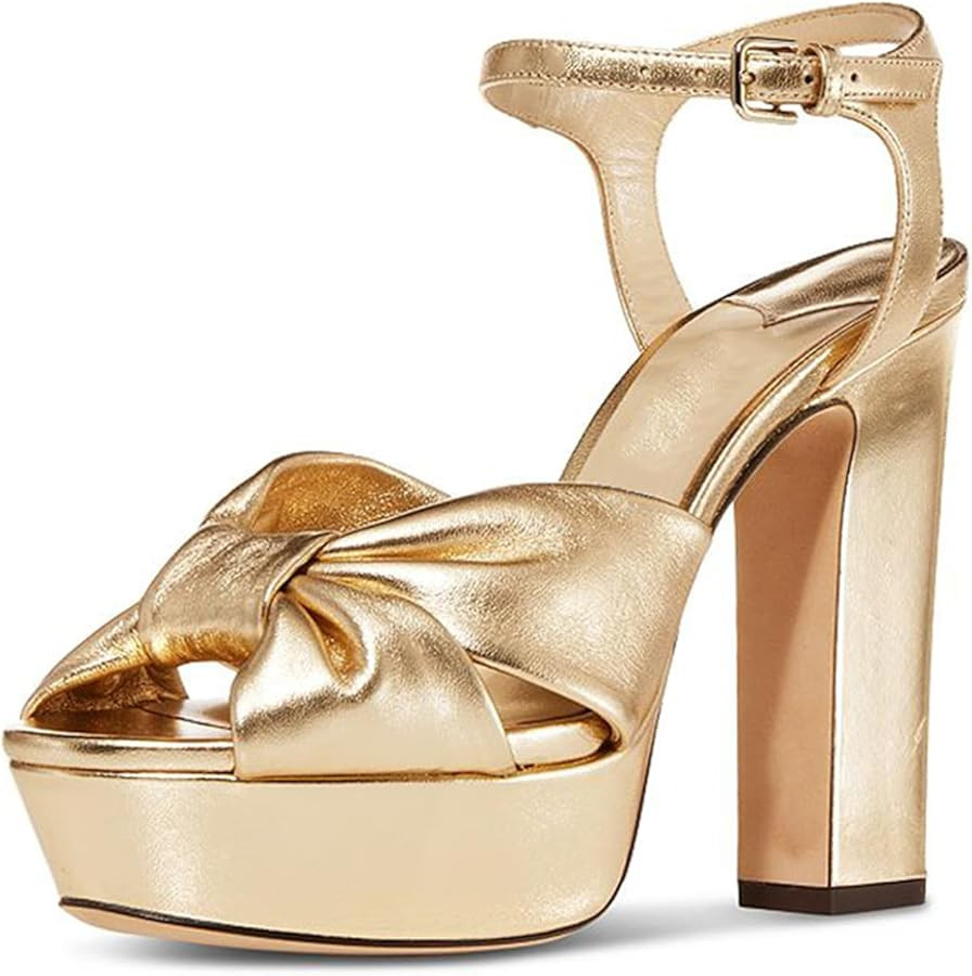 Goolita Bow Metallic Platform Heels for Women Chunky Buckle Ankle Strap Heeled Sandals Sexy Snake... | Amazon (US)
