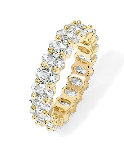 PAVOI 14K Yellow Gold Plated Rings Oval Cubic Zirconia Love Ring | 5mm Stackable Rings for Women | Yellow Gold Rings for Women Size 7 | Amazon (US)
