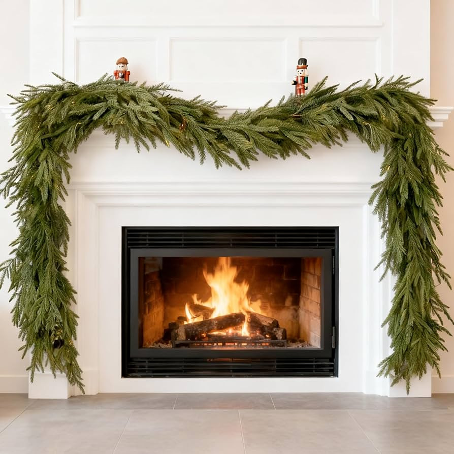 2-Pack Norfolk Pine Garland Real Touch Garland Christmas, 9FT Christmas Garlands for Mantle, Indo... | Amazon (US)