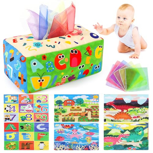 URMYWO Baby Tissue Box Toy - Montessori Baby Toys for 6-12 Months 1 Year Old Boy Girl - Soft Crinkle Sensory Toys for Infant Toddlers - Easter Basket Essentials Stuffers - Baby Boy Girl Gifts | Amazon (US)