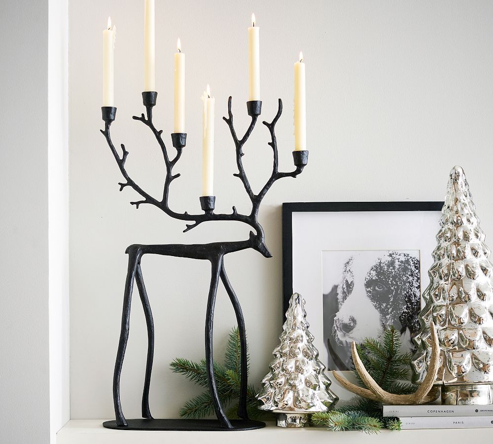 Bronze Sculpted Reindeer Candleholder Centerpiece | Pottery Barn (US)