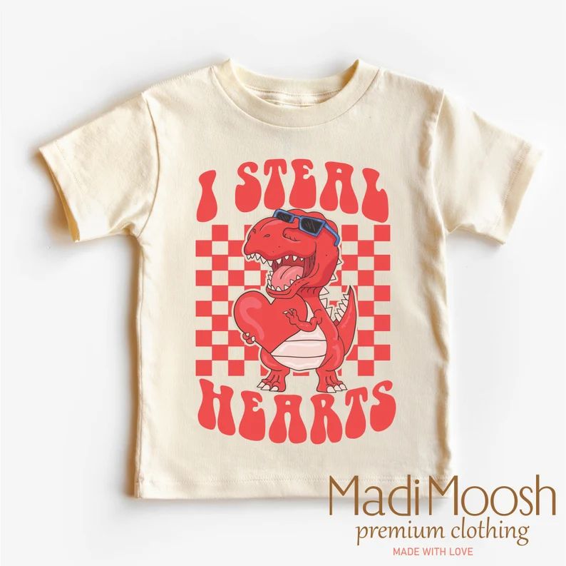 I Steal Hearts Valentine Toddler Shirt Dinosaur Valentines Day Kids Shirt Natural Toddler Tee - E... | Etsy (US)