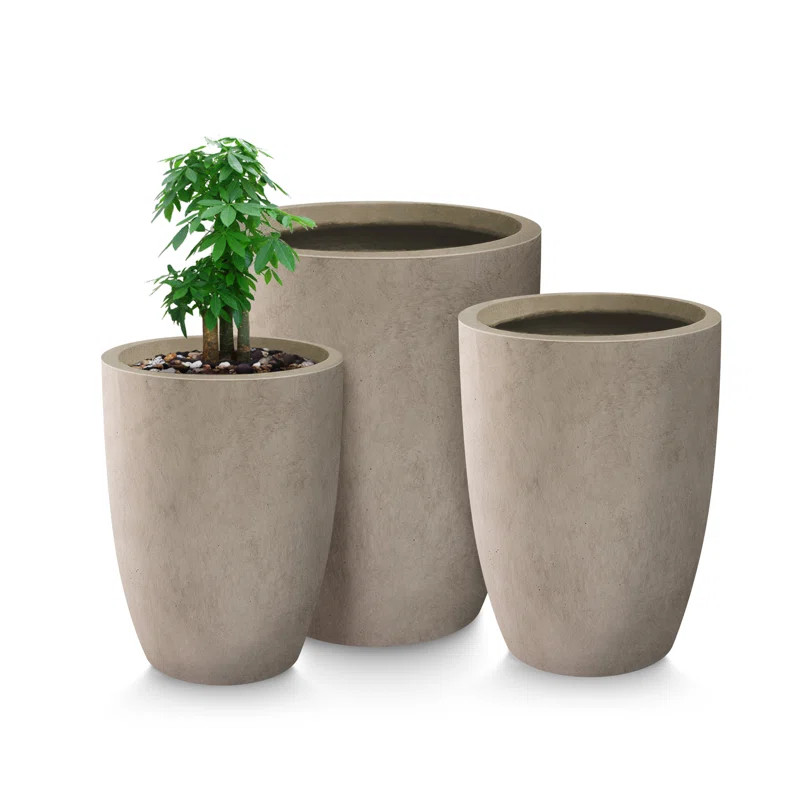 Kante 3 Piece 22.4", 20.4" and 18.1"H Round Charcoal Finish Concrete Modern Tall Planters, Outdoo... | Wayfair North America