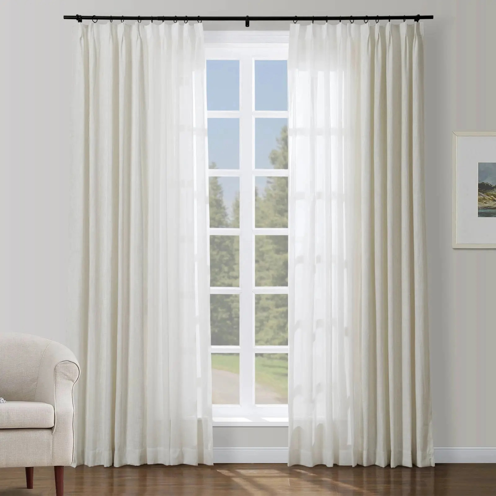 Cady Linen–Sheer Patchwork Drapery Pleated (Sold per Pair) - Lagoon 1908-32 + Sheer D128-36 | TWOPAGES