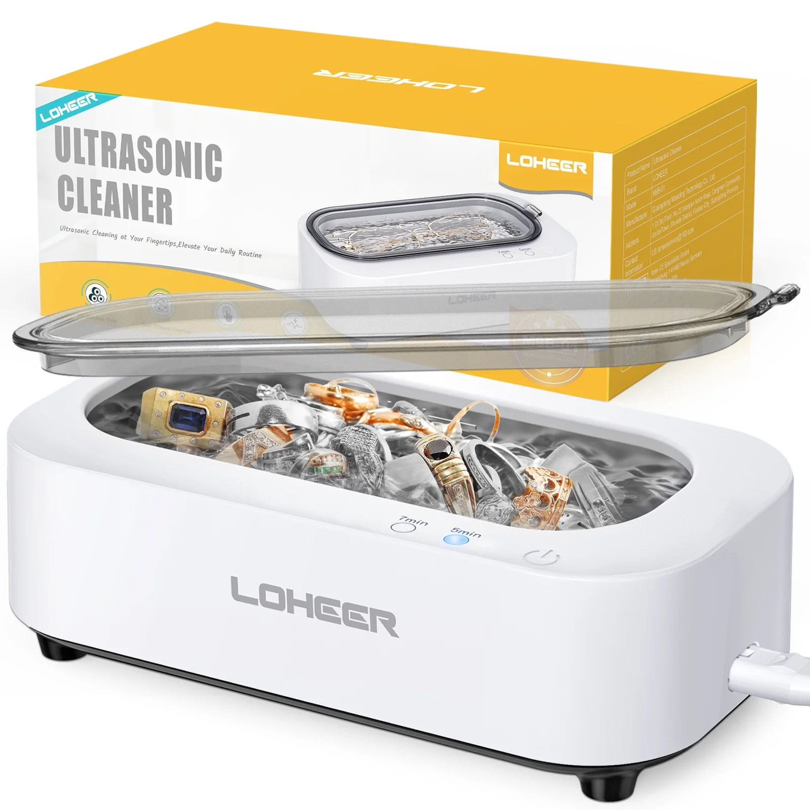 LOHEER Ultrasonic Jewelry Cleaner, 12oz 48Khz Ultrasonic Cleaner for Rings, Glasses, Jewelry - Wa... | Walmart (US)