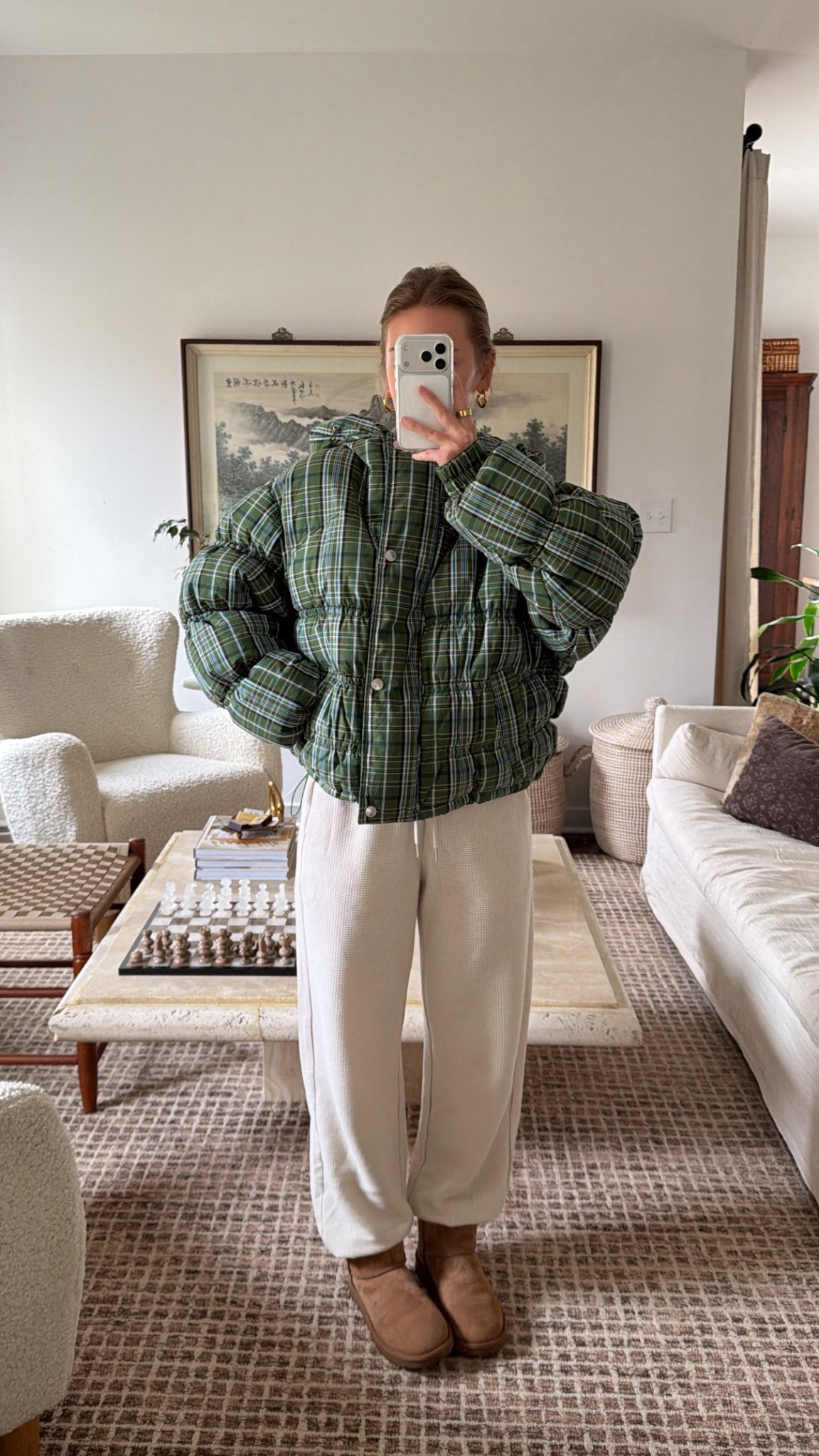 11/12/25 Bundled up in my cozy Athleta waffle knit lounge set (wearing XS) and this oversized puffer jacket from Free People — such a statement piece but also insanely warm and comfy. Finished the look with my mini UGG boots for the ultimate cozy winter vibe ☕️🕯️

#LTKStyleTip #LTKootd #LTKGiftGuide