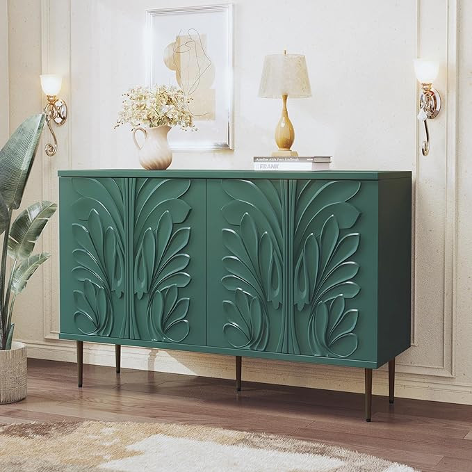 Sideboard Buffet Cabinet with 3D Flower Pattern, Accent Cabinet with 4 Doors & Adjustable Shelves... | Amazon (US)