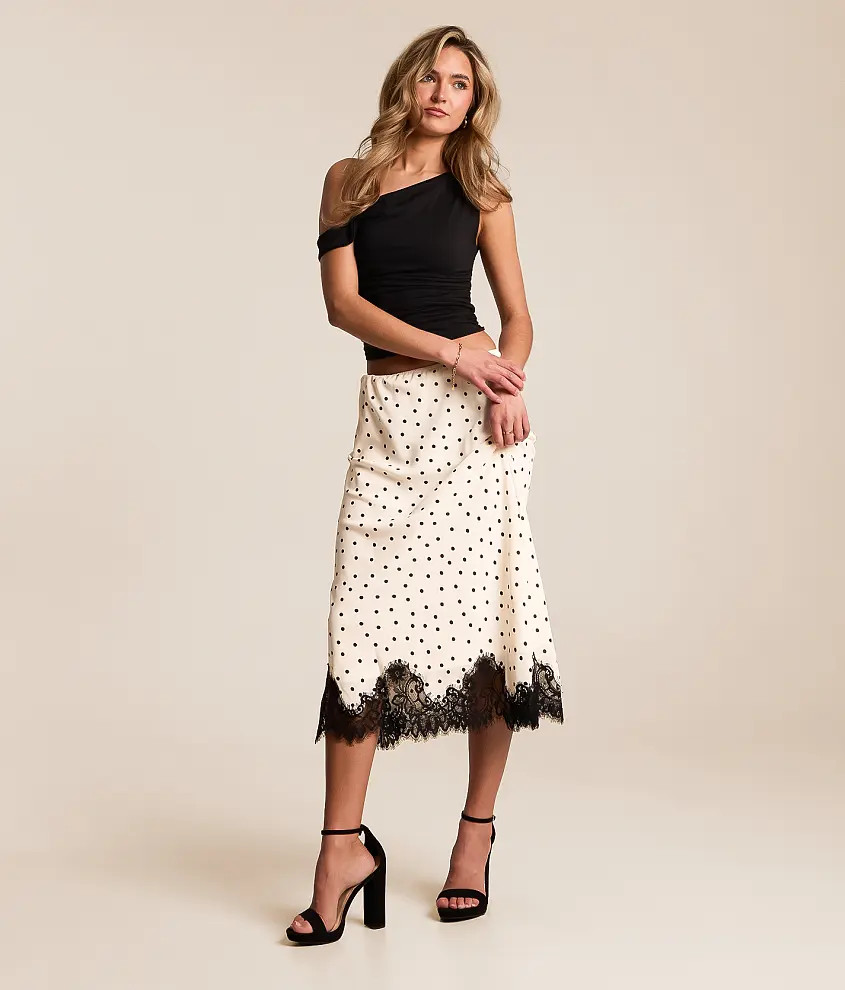 Satin Polka Dot Midi Skirt | Buckle