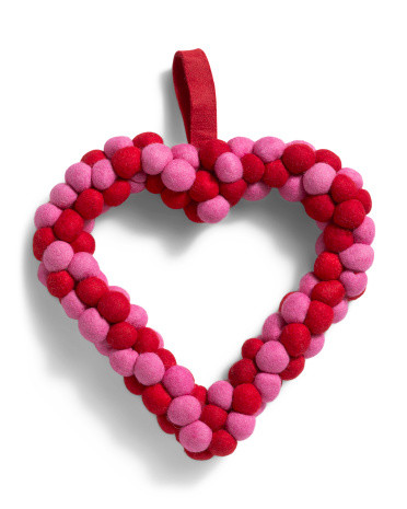 Heart Shaped Pom Pom Wreath | TJ Maxx