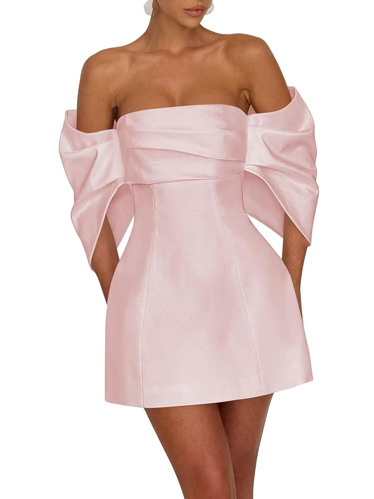 Off The Shoulder Satin Short Homecoming Dresses with Bow 2025 A Line Mini Strapless Corset Cockta... | Amazon (US)
