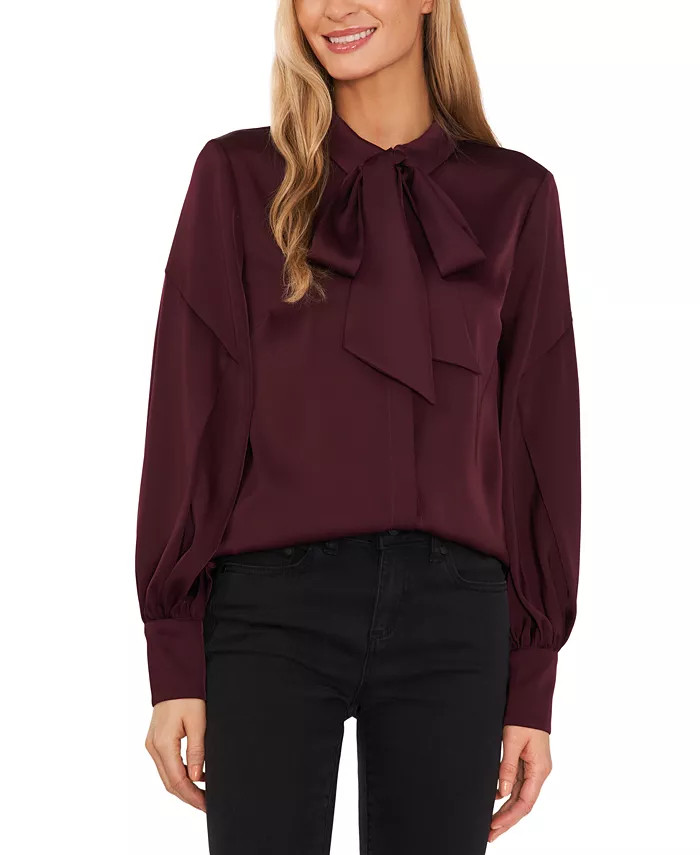 Women's Long Sleeve Button-Up Bow Blouse | Macys (US)
