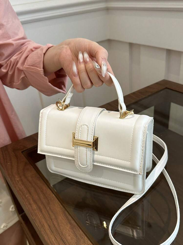 Vintage Solid Color Minimalist Hardware Lock Buckle Square Shoulder Crossbody Bag With Mini Handbag Suitable For Teenage Female College Students, Newcomers, And White-Collar Workers, Very Suitable For Offices, Universities, Work, Business, Commuting, Outdoor, Travel, And Outings | SHEIN