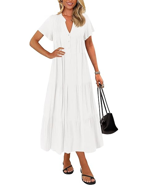 GRACE KARIN Women Summer Maxi Dresses Casual V Neck Ruffle Sleeve Lace Eyelet Tiered A Line Flowy... | Amazon (US)