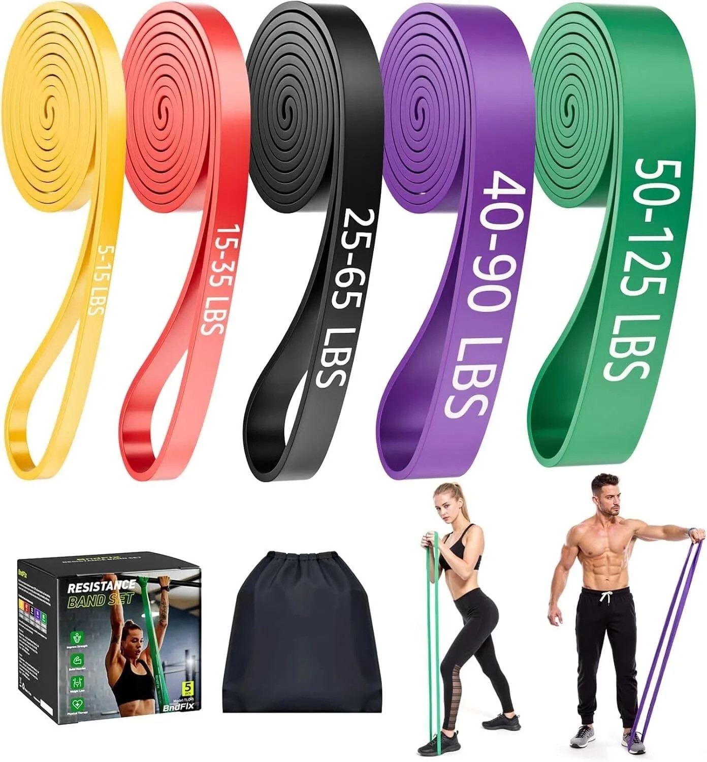 TCVOR Resistance Bands Set (5pcs), Exercise Bands with 5 Resistance Levels-up to 330 lbs, Pull Up... | Walmart (US)