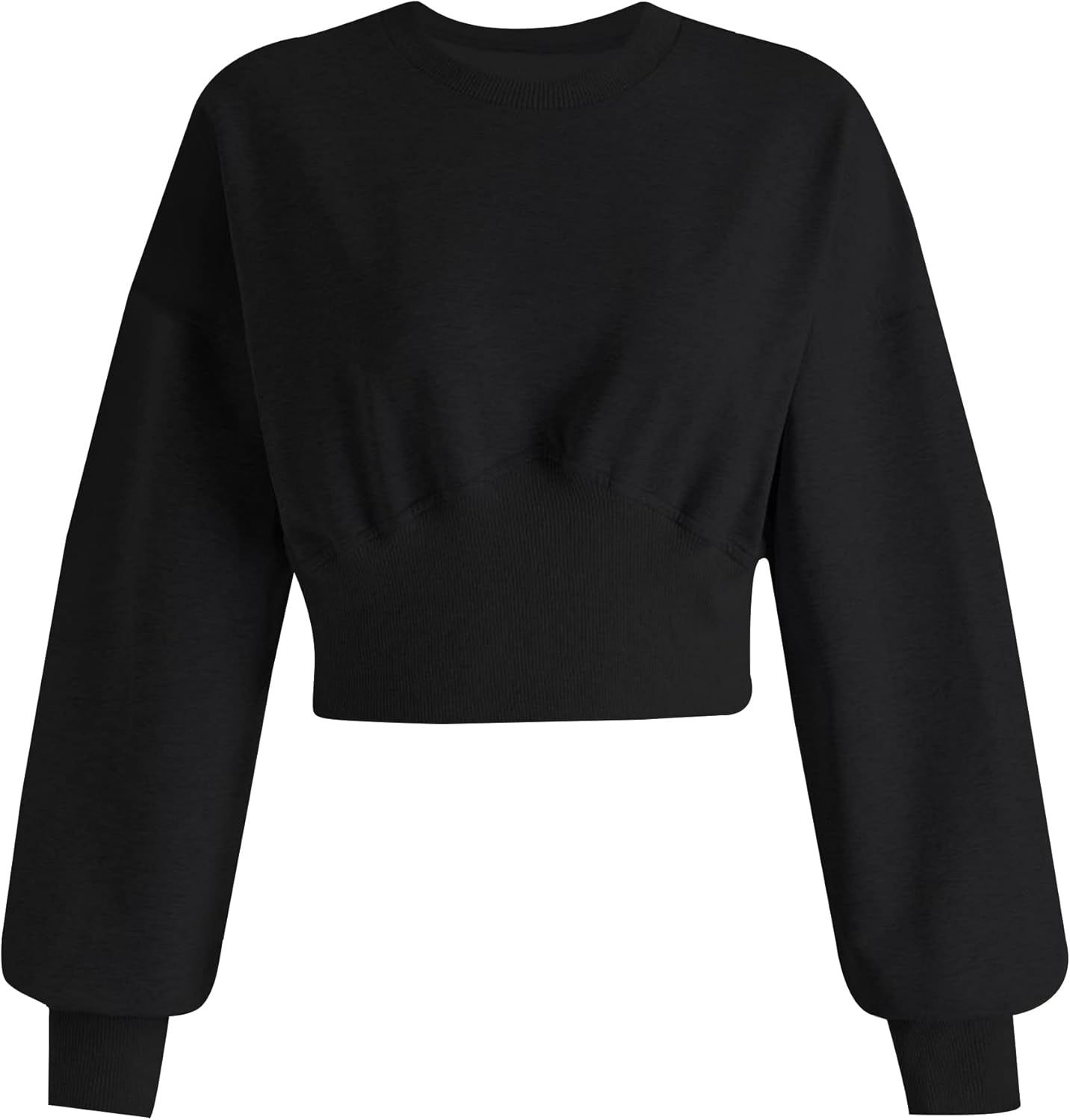 MISSACTIVER Women Casual Crewneck Crop Sweatshirt Solid Long Sleeve Drop Shoulder Pullovers Ribbe... | Amazon (US)